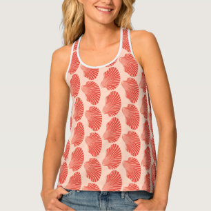 Scallop Shell Block Print, Light Coral Orange Tank Top