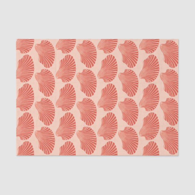 Scallop Shell Block Print, Light Coral Orange  Tissue Paper (Front)