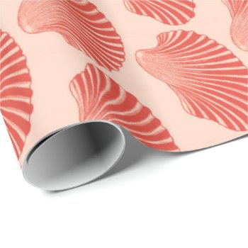 Scallop Shell Block Print  Light Coral Orange Wrapping Paper by Floridity at Zazzle