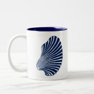 Scallop Shell Block Print, Navy Blue and White Two-Tone Coffee Mug