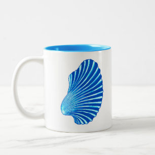 Scallop Shell Block Print, Sea Blue and White Two-Tone Coffee Mug