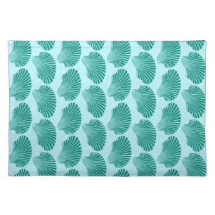Scallop Shell Block Print, Turquoise and Aqua  Cloth Placemat