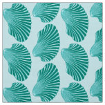 Scallop Shell Block Print, Turquoise and Aqua Fabric