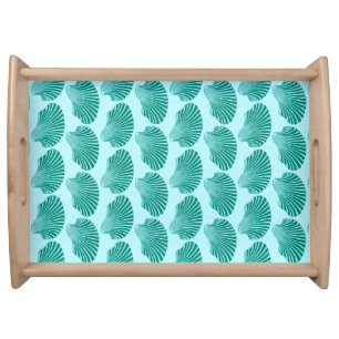 Scallop Shell Block Print, Turquoise and Aqua Serving Tray