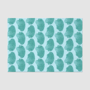 Scallop Shell Block Print, Turquoise and Aqua   Tissue Paper