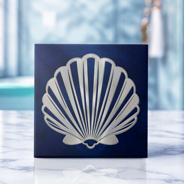 Scallop Shell - Blue Marble and Pearl Ceramic Tile (Creator Uploaded)