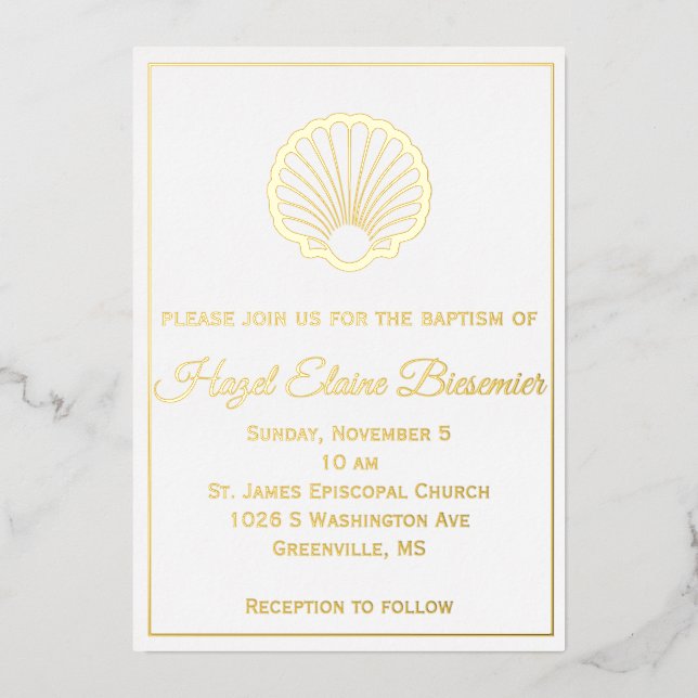 Scallop Shell Bordered Foil Invitation (Front)