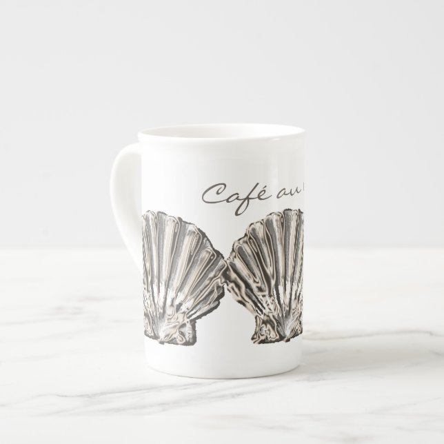 Scallop shell brown white design chic bone china mug (Front Left)