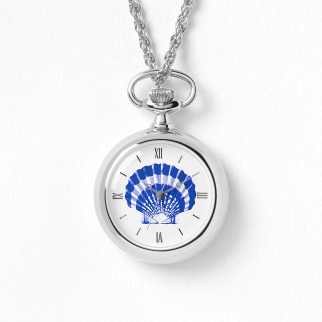 Scallop Shell - cobalt blue and white Watch (Front)