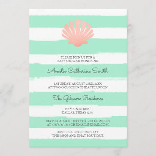 Scallop Shell Coral & Mint Baby Shower Invitation