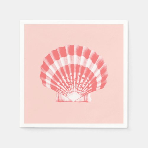 Scallop Shell _ coral pink and white Paper Napkins