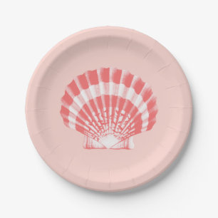 Scallop Shell - coral pink and white Paper Plates