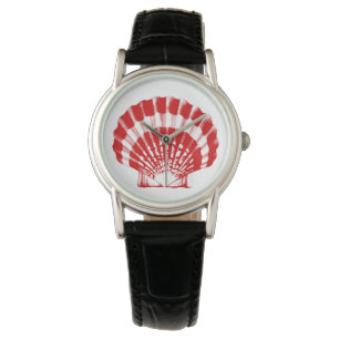 Scallop Shell - deep red and white Watch