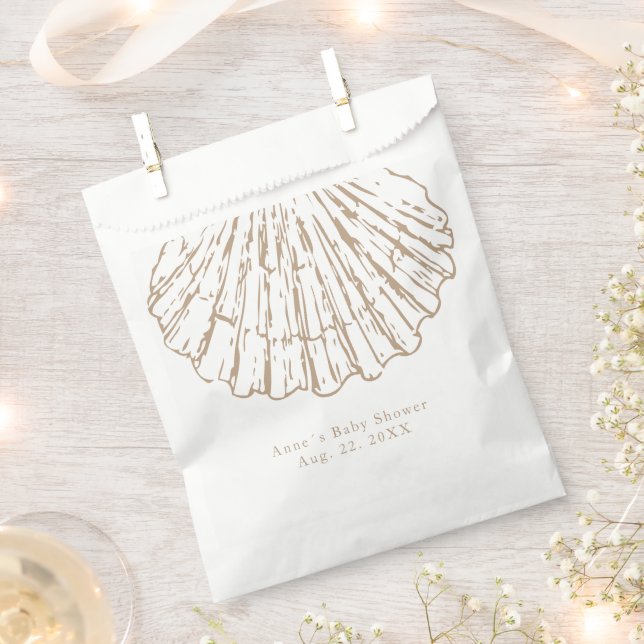 Scallop Shell Elegant Calligraphy Baby Shower Favor Bag (Clipped)