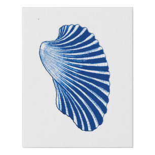 Scallop Shell, Indigo Blue and White Faux Canvas Print