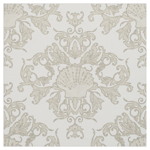 Scallop Shell Leaf Scroll Damask Ocean Beach Shore Fabric