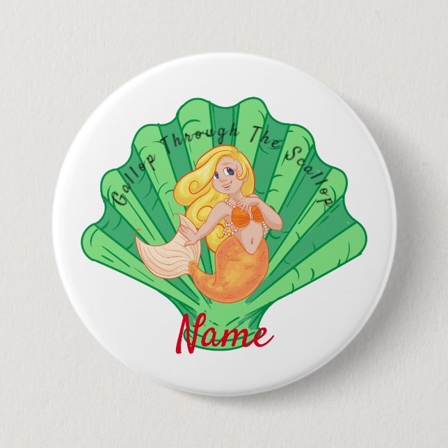 Scallop Shell Mermaid  Button (Front)