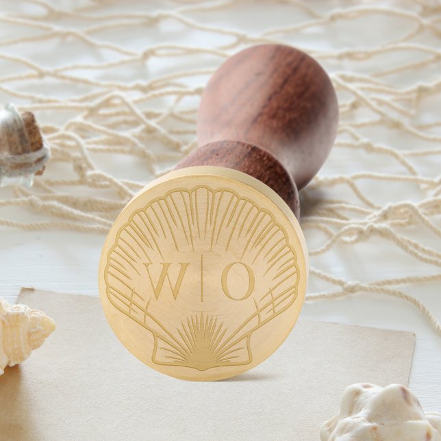 Scallop Shell Modern Monogram Beach Wedding Wax Seal Stamp (Creator Uploaded)