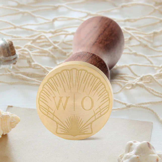 Scallop Shell Modern Monogram Beach Wedding Wax Seal Stamp | Zazzle