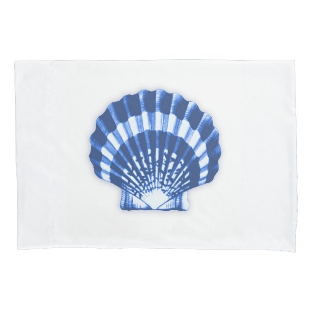 Scallop Shell - Navy Blue on a White Background Pillow Case (Front)