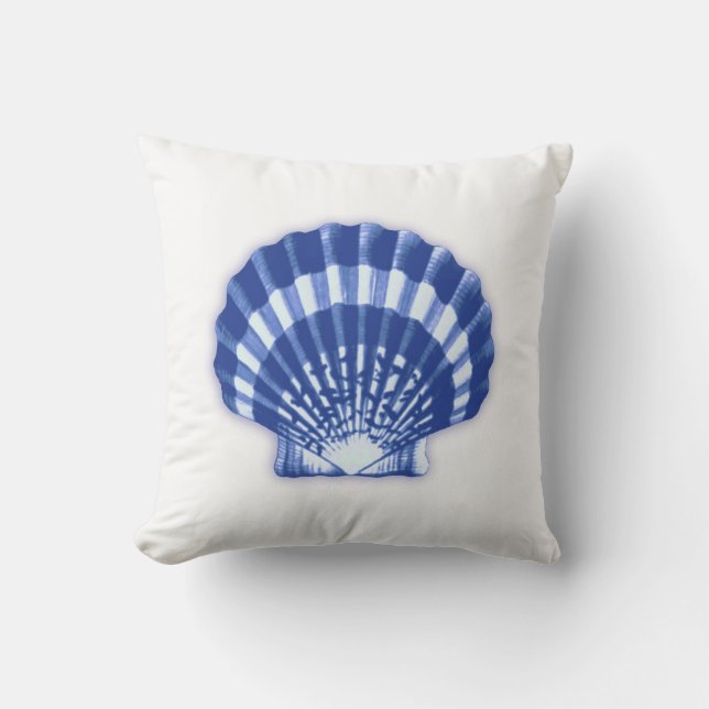 Scallop Shell - Navy Blue on a White Background Throw Pillow (Front)