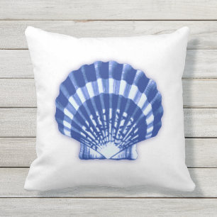 Scallop Shell - Navy Blue on a White Background Throw Pillow