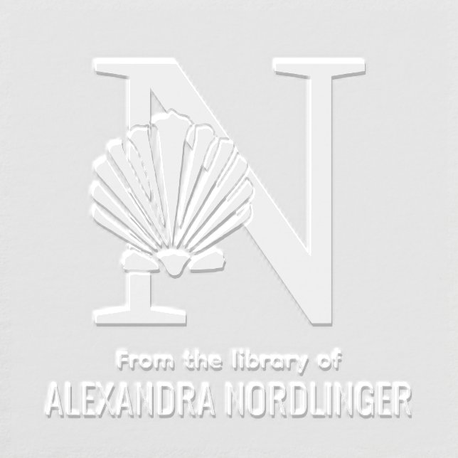 Scallop Shell Over Single Bold Initial Name Book Embosser (Design)