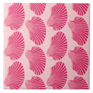 Scallop Shell Print, Fuchsia and Pale Pink Ceramic Tile
