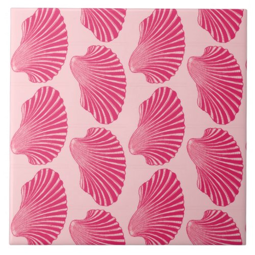 Scallop Shell Print Fuchsia and Pale Pink Ceramic Tile