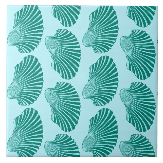 Scallop Shell Print, Turquoise and Aqua Tile (Front)