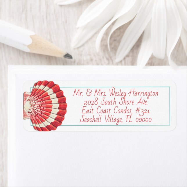 Scallop Shell Red Printed Return Address Labels (Insitu)