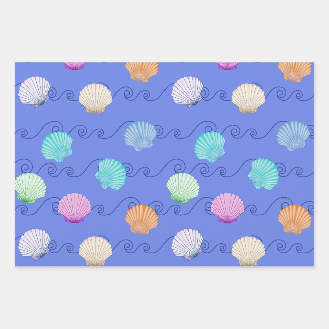 Scallop Shell, Seahorse and Starfish Wrapping Paper Sheets (Front)