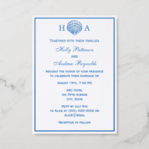 Scallop Shell Seashore Beach Couple Initials Letterpress Photo Cards