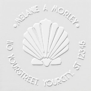 Scallop Shell Seashore Beach Round Name Address #2 Embosser
