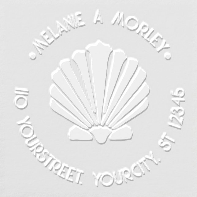Scallop Shell Seashore Beach Round Name Address #2 Embosser (Design)