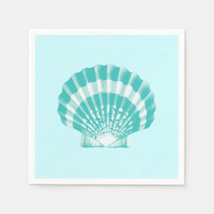 Scallop Shell - soft aqua and white Paper Napkins