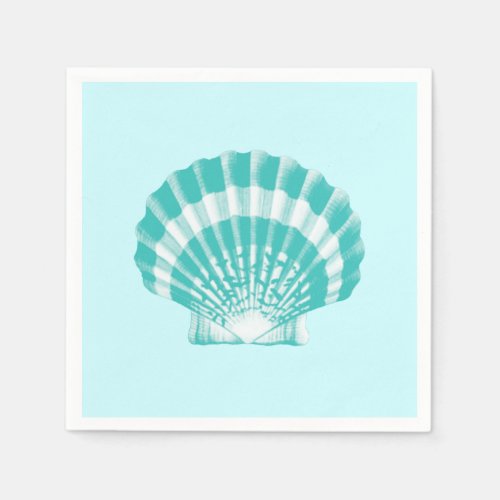 Scallop Shell _ soft aqua and white Paper Napkins