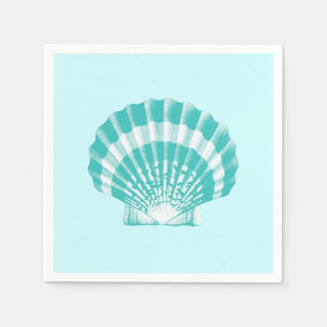 Scallop Shell - soft aqua and white Paper Napkins (Front)