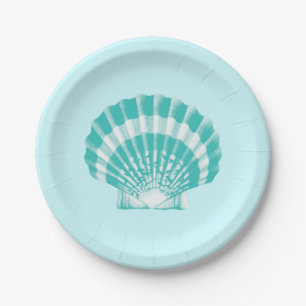 Scallop Shell - soft aqua and white Paper Plates