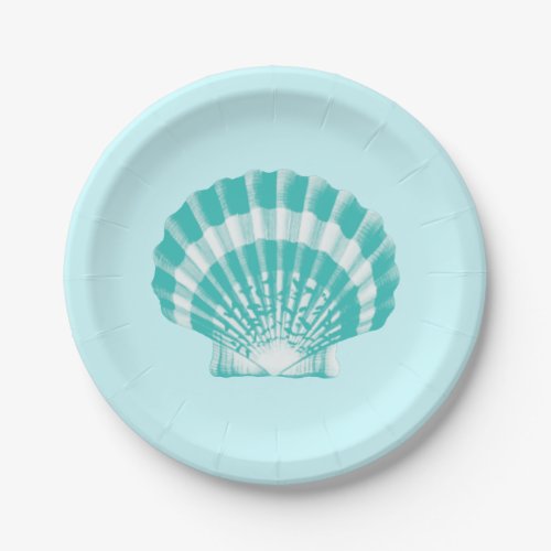 Scallop Shell _ soft aqua and white Paper Plates