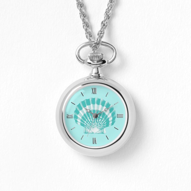 Scallop Shell - soft aqua and white Watch (Front)