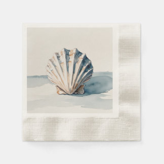 Scallop Shell Watercolor Art – Coastal Blue Design Napkins
