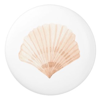 Scallop Shell Watercolor Print Ceramic Knob