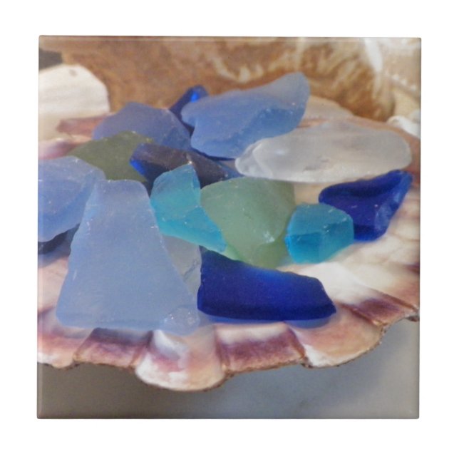 Scallop Shell With Sea Glass Ceramic Tile (Front)