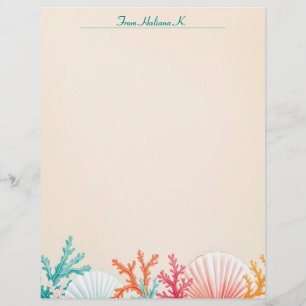 Scallop Shells and Coral Stationery Paper