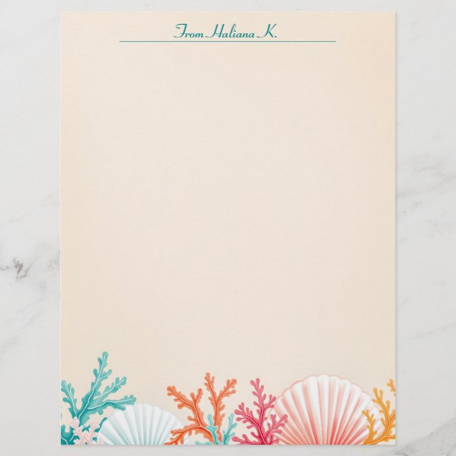 Scallop Shells and Coral Stationery Paper (Front)