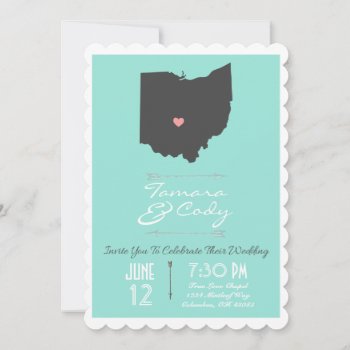 Scalloped Aqua Green Ohio State Wedding Invitation by Mintleafstudio at Zazzle