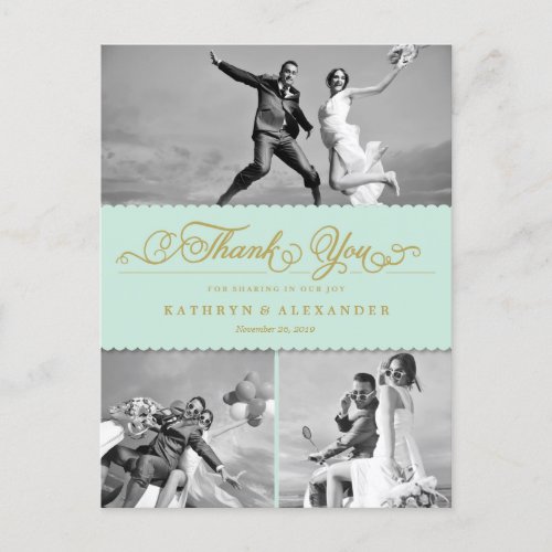Scalloped Band And Script Photo Wedding Thank You Postcard