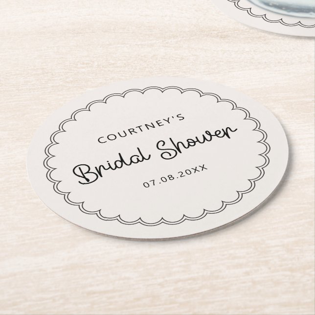 Scalloped border Bridal Shower Drinking Coasters (Angled)