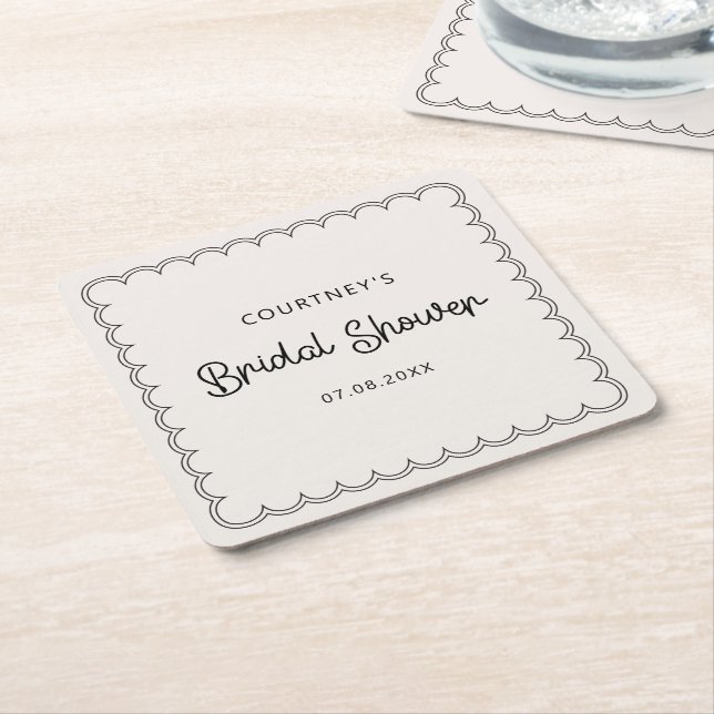Scalloped border Bridal Shower Drinking Coasters (Angled)